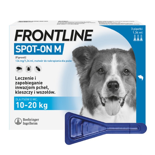 Frontline Spot-on M Pies 10-20 kg, ochrona przeciw pchłom i kleszczom, krople w pipetach, 1,34 ml x 3 szt.