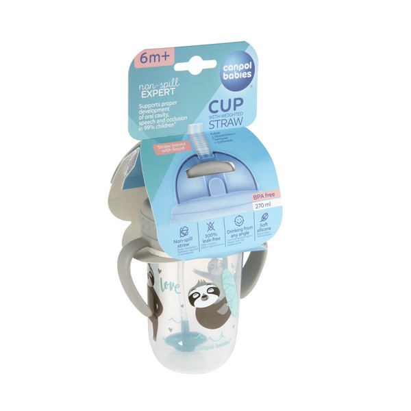 Canpol Babies, kubek niekapek z rurką i odważnikiem, 6 m+, szary, 270 ml
