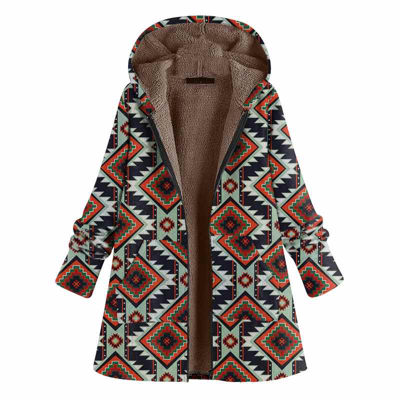 2021 Winter Coats Woman Warm Plush Jacket Vintage Print Long Sleeve Parkas Women Hooded Plush Size Jacket Manteau Femme Hiver