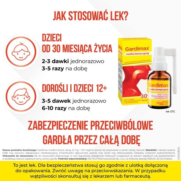 Gardimax medica lemon spray, aerozol do stosowania w jamie ustnej, 30 ml