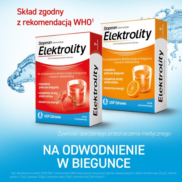 Stoperan, Elektrolity, proszek, smak truskawkowy, 7 saszetek