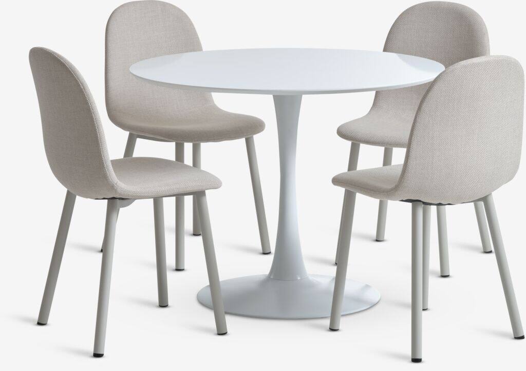 RINGSTED EJSTRUP RINGSTED Ø100 bord hvid 4 Stol EJSTRUP beige
