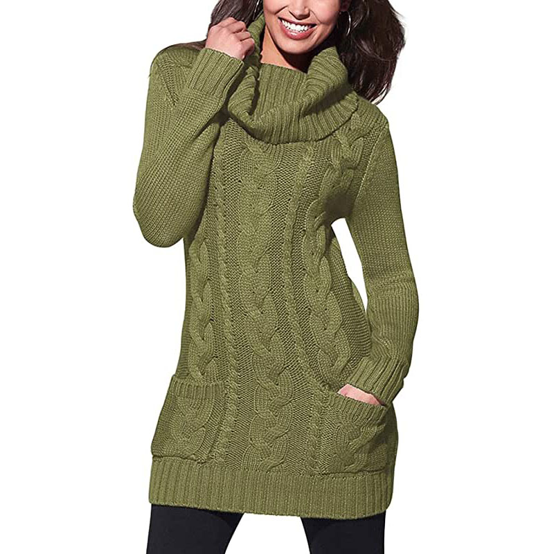 Sweter damski z golfem BLENCOT, długim rękawem, elastyczny, o grubym splocie kablowym