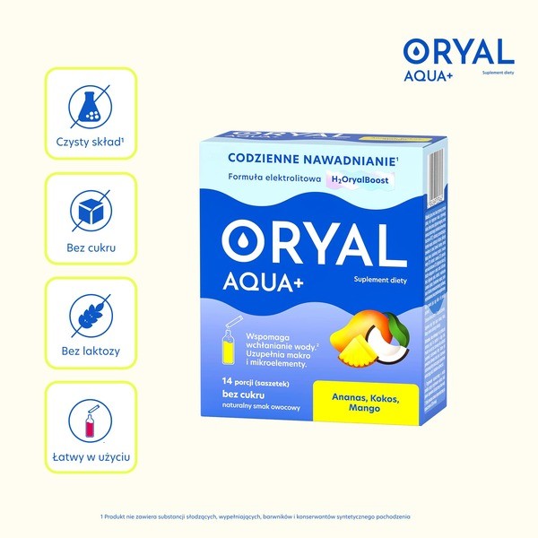 Oryal Aqua+, saszetki z proszkiem, smak ananas-kokos-mango, 14 szt.