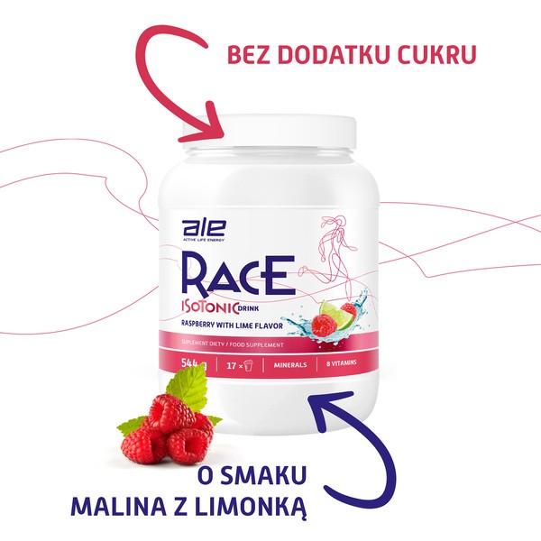 Ale Race Isotonic Drink Raspberry & Lime Flavor, proszek, 544 g