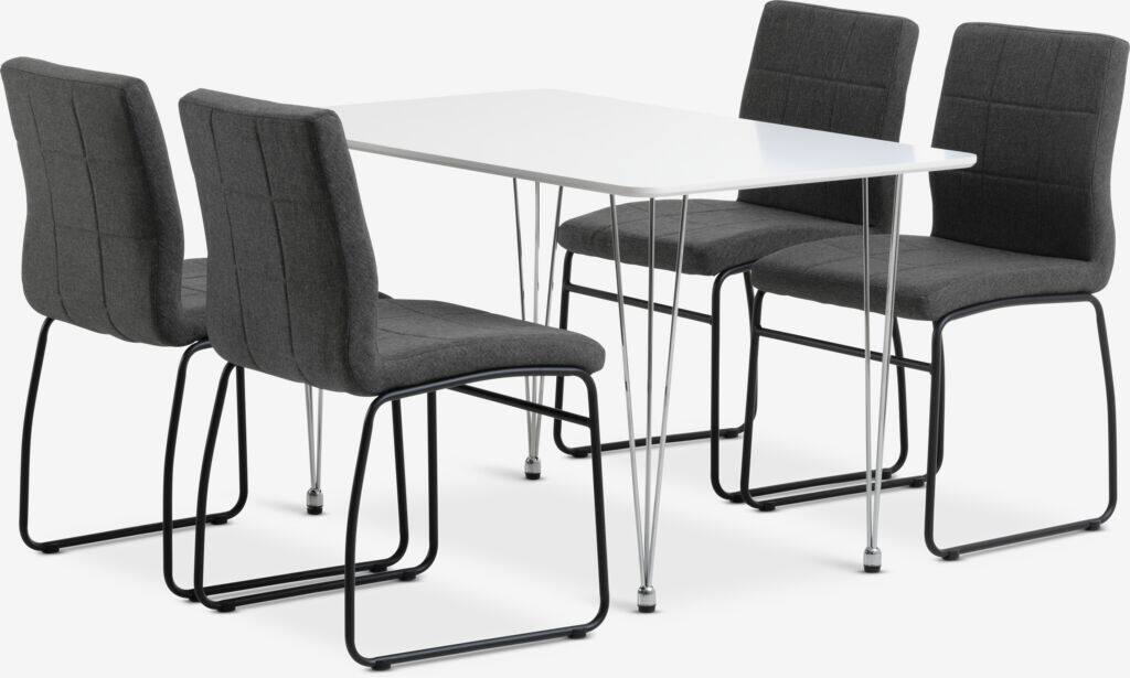 BANNERUP HAMMEL BANNERUP L120 hvidt bord 4 grå HAMMEL stole