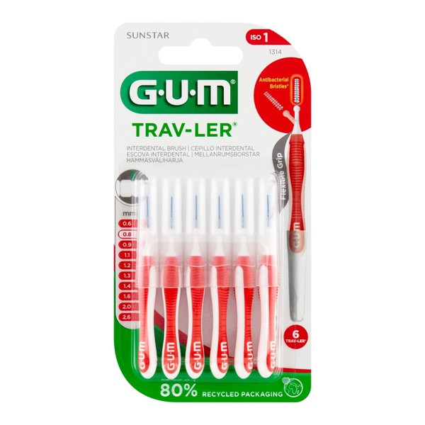 Gum Trav-Ler, szczoteczka międzyzębowa, 0,8 mm, czerwona, 6 szt.
