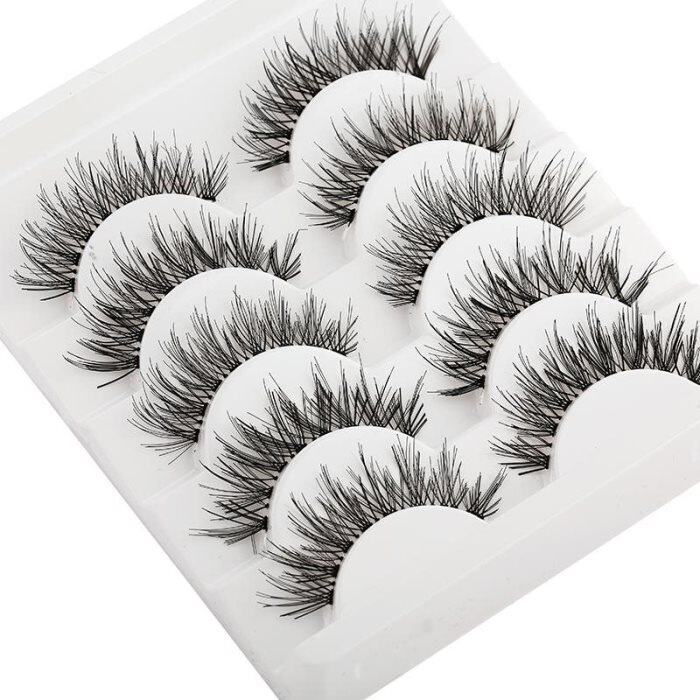 5 paar lange, kruislingse 3D-kunstnertswimpers – Zachte, volle en luchtige kunstwimpers – Handgemaakte wimperextensies en make-uphulpmiddelen