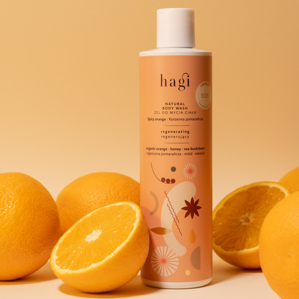 Hagi, Naturalny żel do mycia ciała Korzenna Pomarańcza, 300 ml