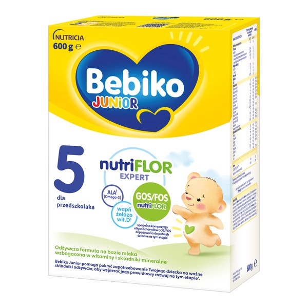 Bebiko Junior 5 NUTRIflor Expert, odżywcza formuła na bazie mleka, dla przedszkolaka, proszek, 600 g
