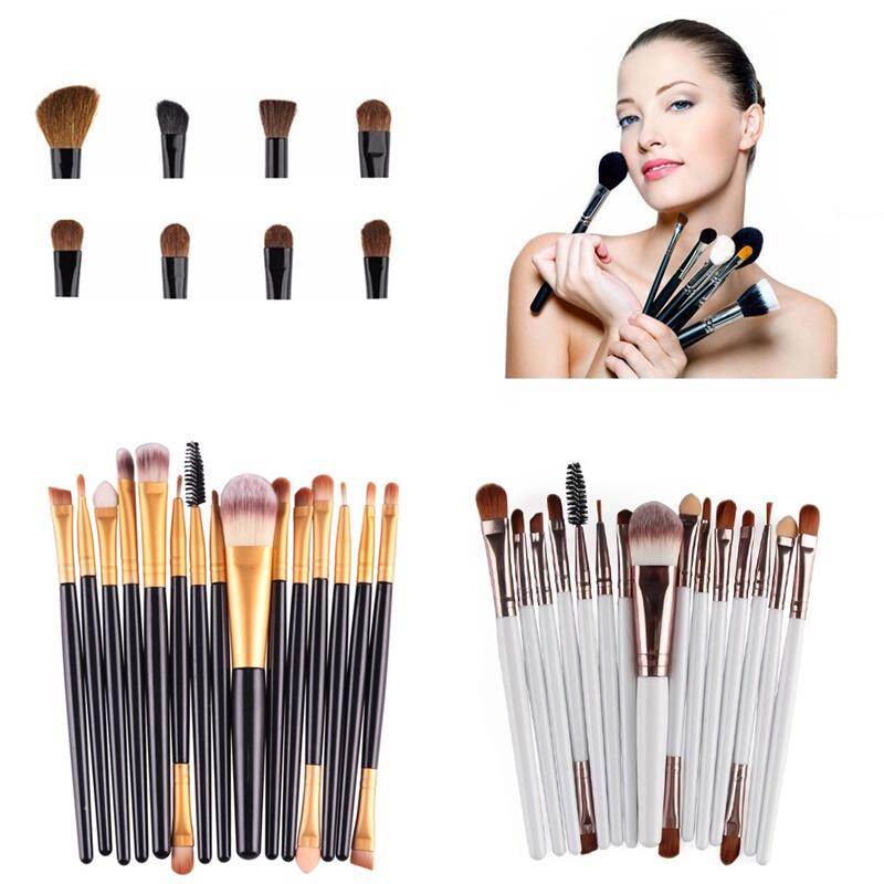 Conjunto de 15 pincéis de maquiagem para olhos, base, pó, sobrancelha e blush, com ponta dupla. Kit de maquiagem profissional de beleza.