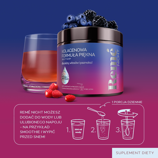 Reme Night Kolagenowa Formuła Piękna, proszek, smak owoce leśne, 150 g