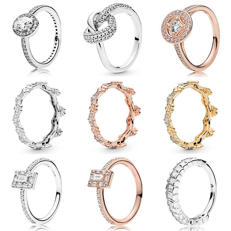 Kobiety 925 srebro pierscionki z rozowego zlota kwiat korona krysztalowy palec piersci korona dla kobiet Wedding Party bizuteria