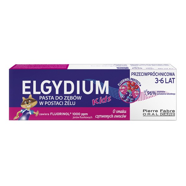 Elgydium Kids, pasta w żelu do zębów dla dzieci 3-6 lat, czerwone owoce, 50 ml