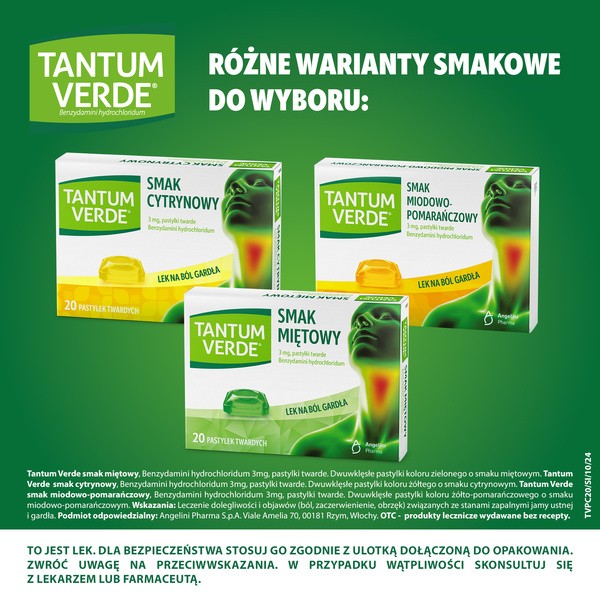 Tantum Verde smak cytrynowy, 3 mg, pastylki twarde, 20 szt.