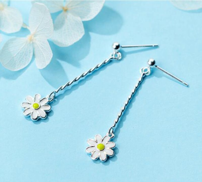 MloveAcc autentyczne 925 srebro wiezowych stokrotka kwiatowy spadek kolczyki kwiat kolczyki damskie Party bizuteria prezent