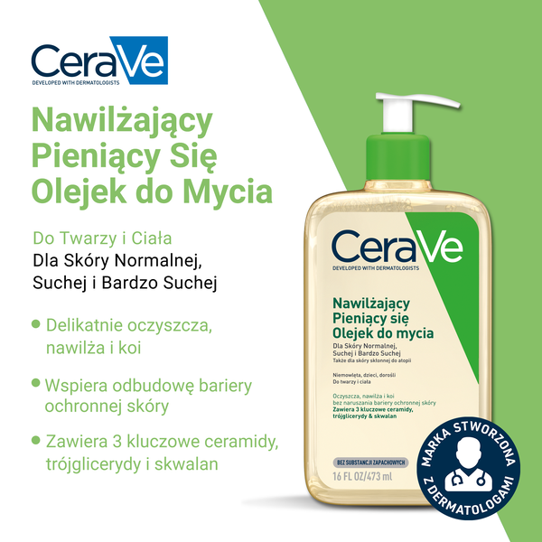 CeraVe, nawilżający pieniący się olejek do mycia, 473 ml