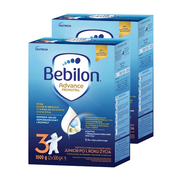 Zestaw 2x Bebilon 3 Advance Pronutra, Junior, formuła na bazie mleka po 1. roku życia, 1000 g