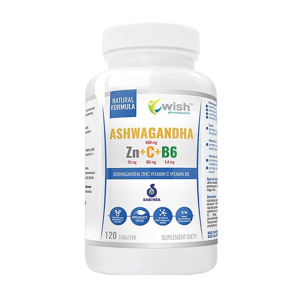Wish Ashwagandha + Cynk + Witamina C + Witamina B6, tabletki, 120 szt.