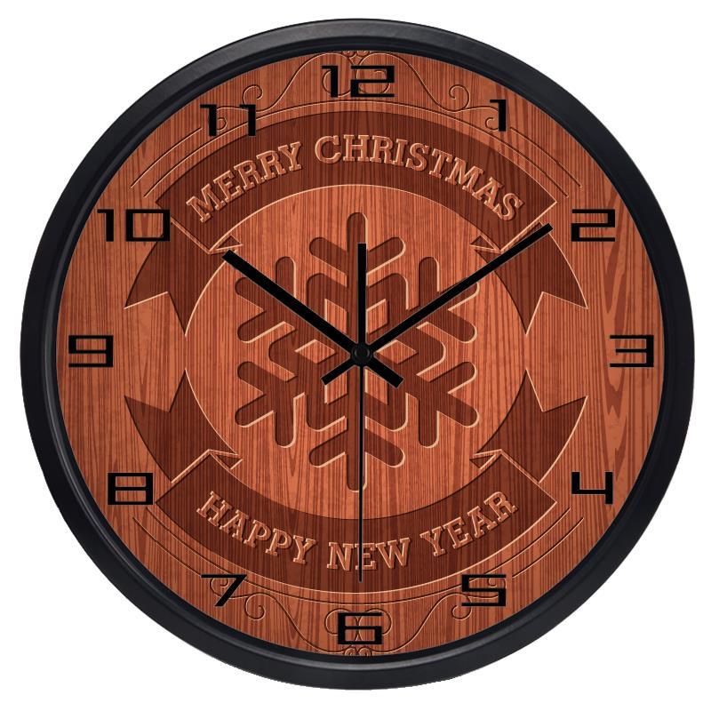 Populaire stijl, extra grote wandklok voor de slaapkamer, stille wandklok met houtnerf en sneeuwvlokkenmotief.