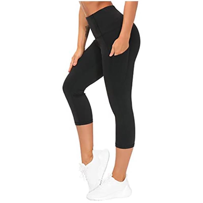 Högmidjade byxor med fickor, magkontroll träningsleggings för kvinnor: Sport utomhus