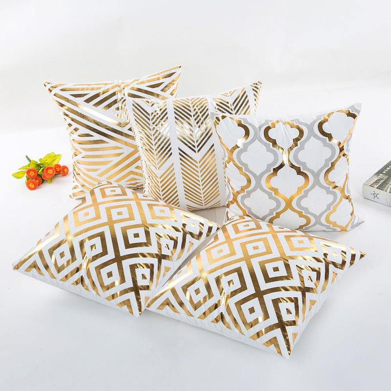 Gold Foil Printing Pillow Case Sofa Waist Throw Cushion Cover Home Decoration special pattern funda almohada