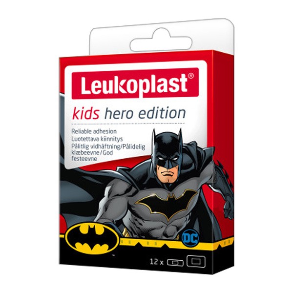 Leukoplast Kids Hero Edition (Batman), plastry z opatrunkiem w dwóch rozmiarach, 12 szt.