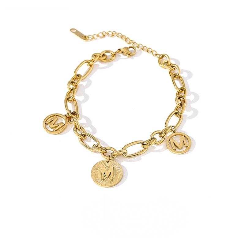 Yhpup Trendy litera M metalowa bransoletka dla kobiet Link Chain zlota bizuteria ze stali nierdzewnej oswiadczenie geometryczna bransoletka 2021
