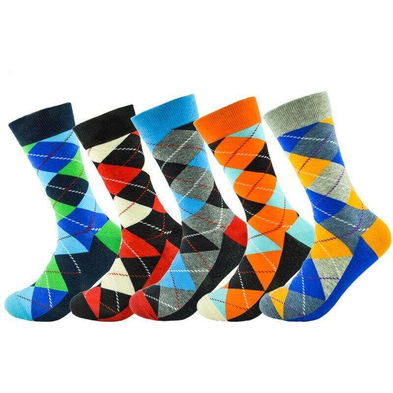 Size40 46 Men Socks Cotton High Quality Man Cotton Long Colorful Sock for Men Casual Plaid Pattern Breathable Spring Socks