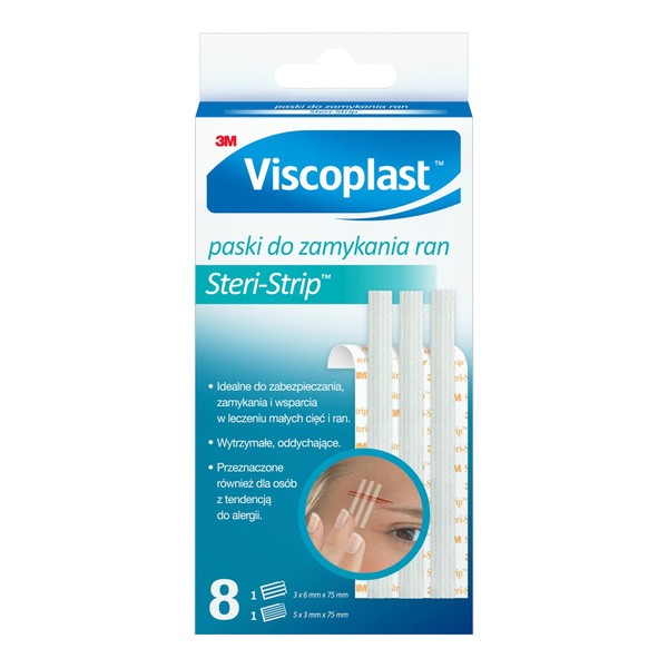 Viscoplast Steri-Strip, paski do zamykania ran, białe, 8 szt.