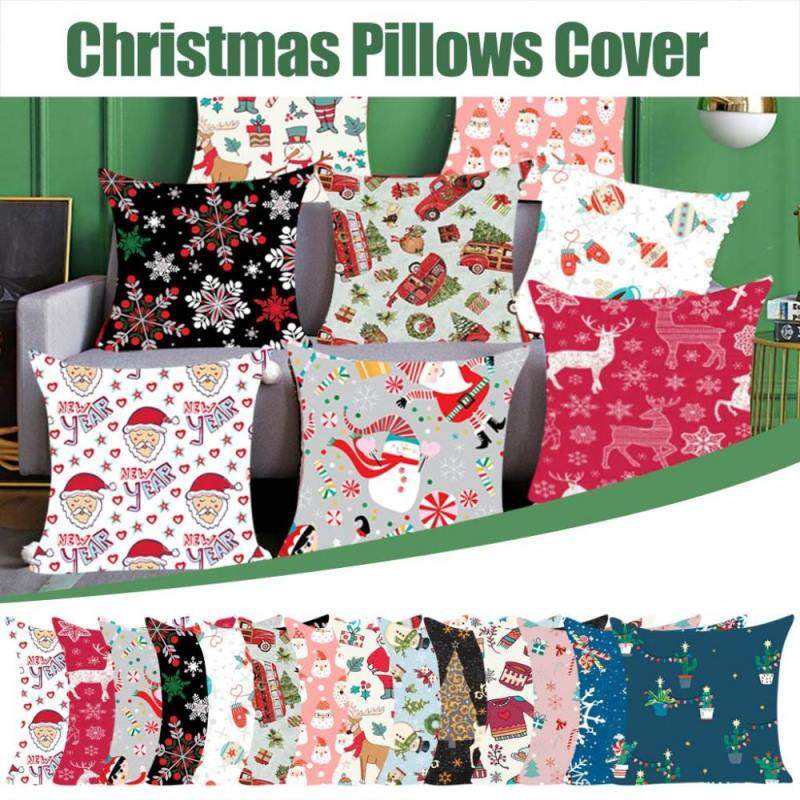 Christmas Cushion Cover Merry Christmas Decoration Pillowcases Santa Claus Polyester Throw Pillow Case Cover kerstmis navida 1PC