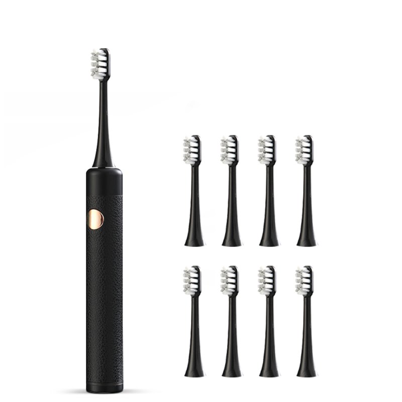Skórzana, teksturowana konstrukcja, 4 tryby, ładowalna przez USB, wodoodporna, z wymiennymi 8 główkami szczoteczki, elektryczna szczoteczka do zębów