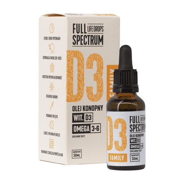 Full Spectrum, Witamina D3 FAMILY, olej konopny, krople, 30 ml
