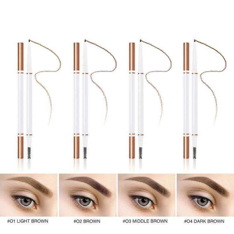 Matita per sopracciglia cosmetica a 4 colori, impermeabile, naturale, a lunga durata, ultra sottile, a doppio uso, con pennello per sopracciglia, trucco sopracciglia MA