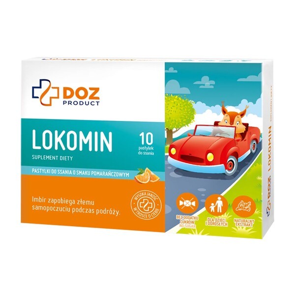 DOZ PRODUCT Lokomin, pastylki do ssania, smak pomarańczowy, 10 szt.