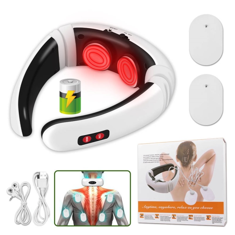 Akumulatorowy masażer szyi z inteligentnym pulsowaniem ciepła, masażer kręgów szyjnych, ramion i ramion, do biura, domu i podróży