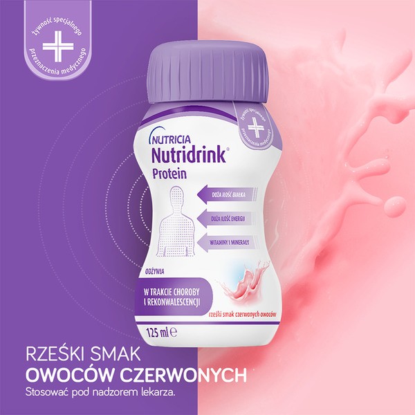 Nutridrink Protein, rześki smak czerwonych owoców, płyn, 4 x 125 ml