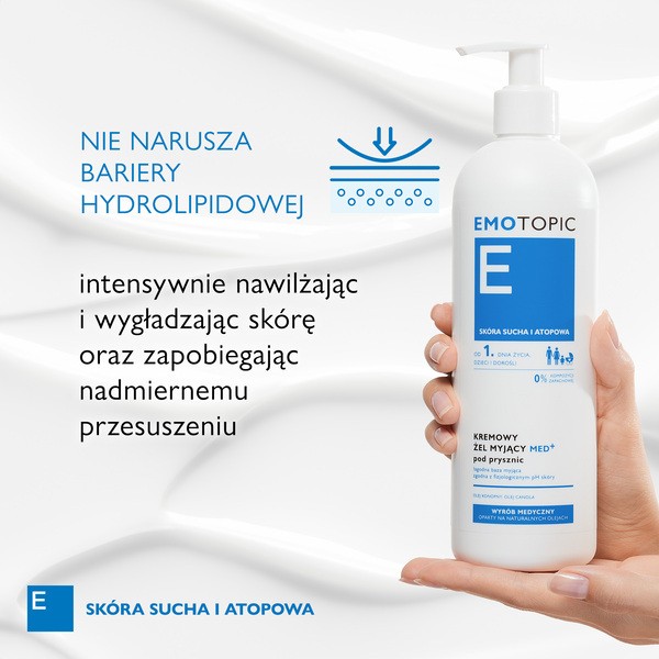 Emotopic Med+, kremowy żel myjący pod prysznic, do codziennego stosowania, 400 ml
