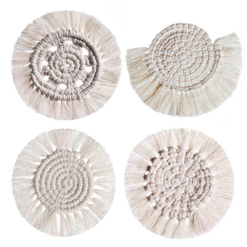 Nouveaux dessous de tasse tissés à la main, napperons à pompons, sous-verres bohèmes, décoration de cuisine bohème pour la maison