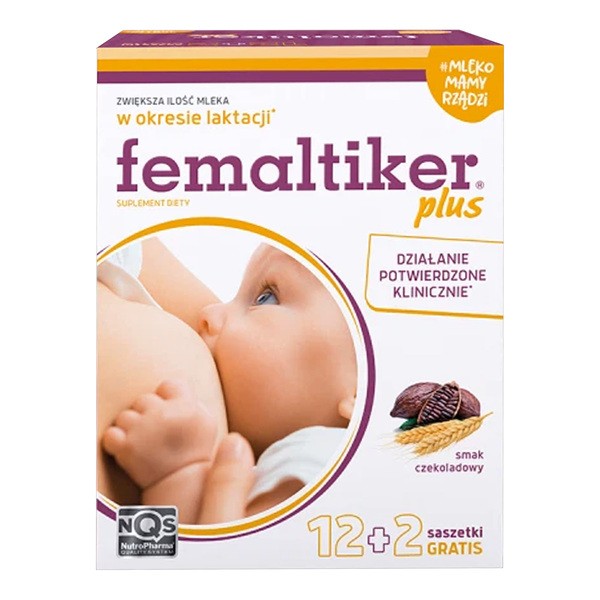 Femaltiker plus, saszetki z proszkiem, smak czekoladowy, 14 szt. (12 szt. + 2 szt.)