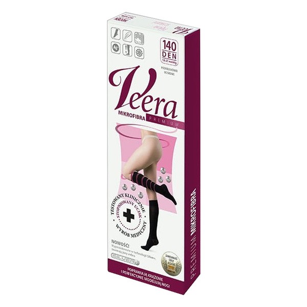 Veera Mikrofibra Premium, podkolanówki uciskowe, mikrofibra,140 DEN, czarny, rozmiar S