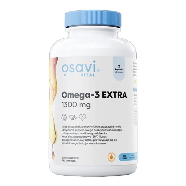 Osavi, Omega-3 Extra 1300 mg, smak cytrynowy, kapsułki miękkie, 180 szt.