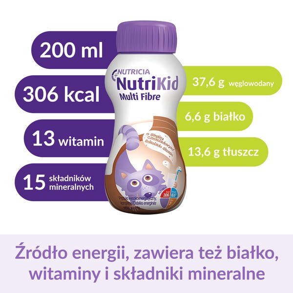 NutriKid Multi Fibre, smak czekoladowy, płyn, 200 ml