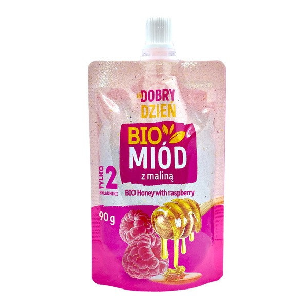 Pszczelarz Kozacki, Na dobry dzień, miód z maliną bio, doypack, 90 g