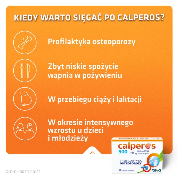 Calperos 500, 200 mg jonów wapnia, kapsułki twarde, 30 szt.