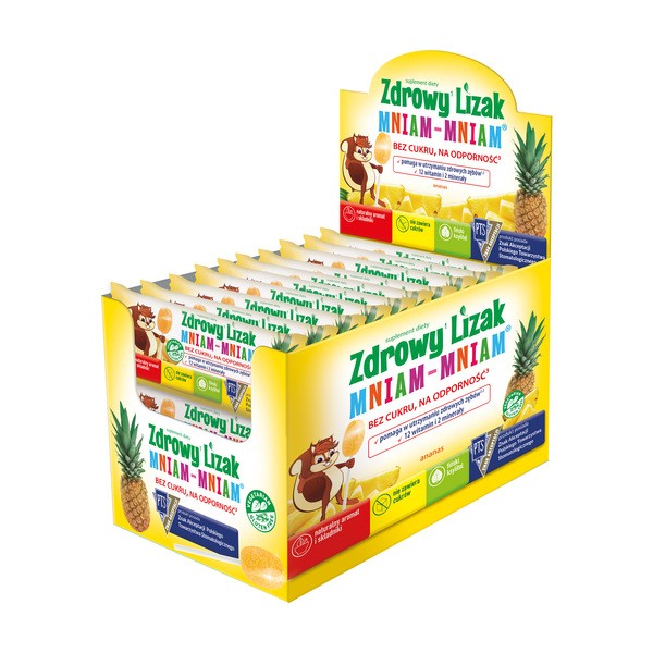 Zdrowy Lizak Mniam-Mniam na koncentrację i odporność, lizaki, smak ananasowy, 40 szt.