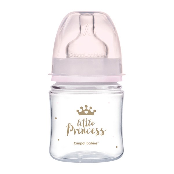 Canpol babies Easy Start Royal Baby, butelka szeroka, antykolkowa, różowa, 120 ml, 1 szt.