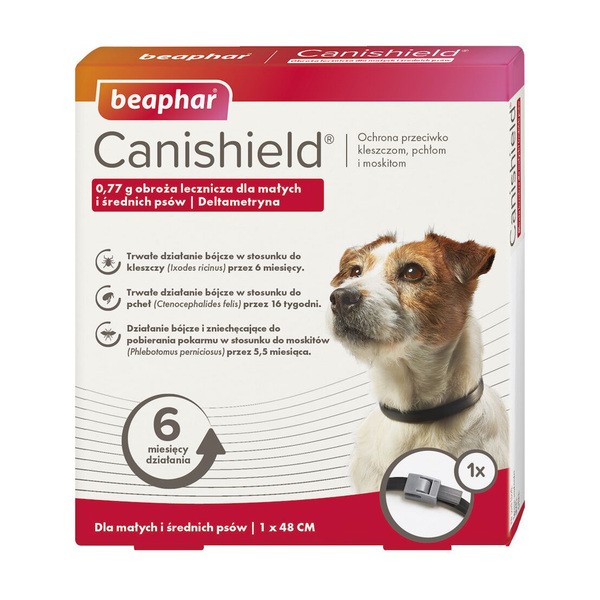 Beaphar Canishield, obroża lecznicza dla małych i średnich psów, 0,77 g deltametryna, S/M, 48 cm, 1 szt.