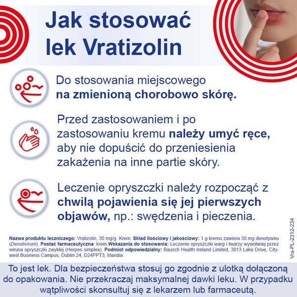 Vratizolin, 30 mg/g, krem, 3 g