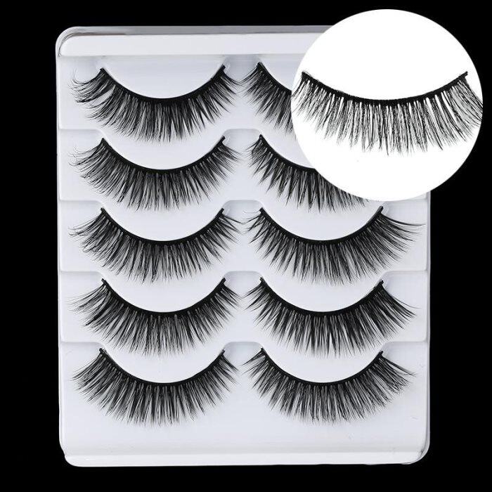 5 paar 3D-nertswimpers – Natuurlijke, kruislingse en lange kunstwimpers met speels effect – Wimperextensies en beautyhulpmiddelen